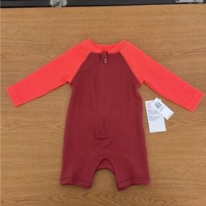 Old Navy Burgundy One-Piece Footie with Coral Sleeves